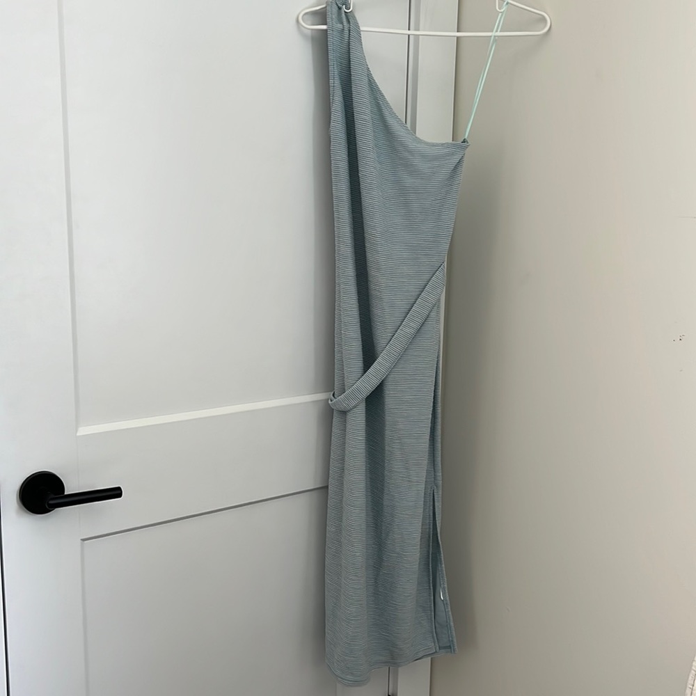 Light Blue One Shoulder Fitted Maternity Midi Dress